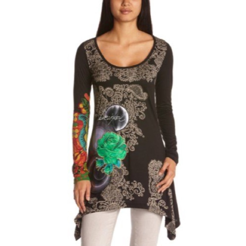 NWT Desigual Yesi Long Sleeve Asymmetrical Tunic Top